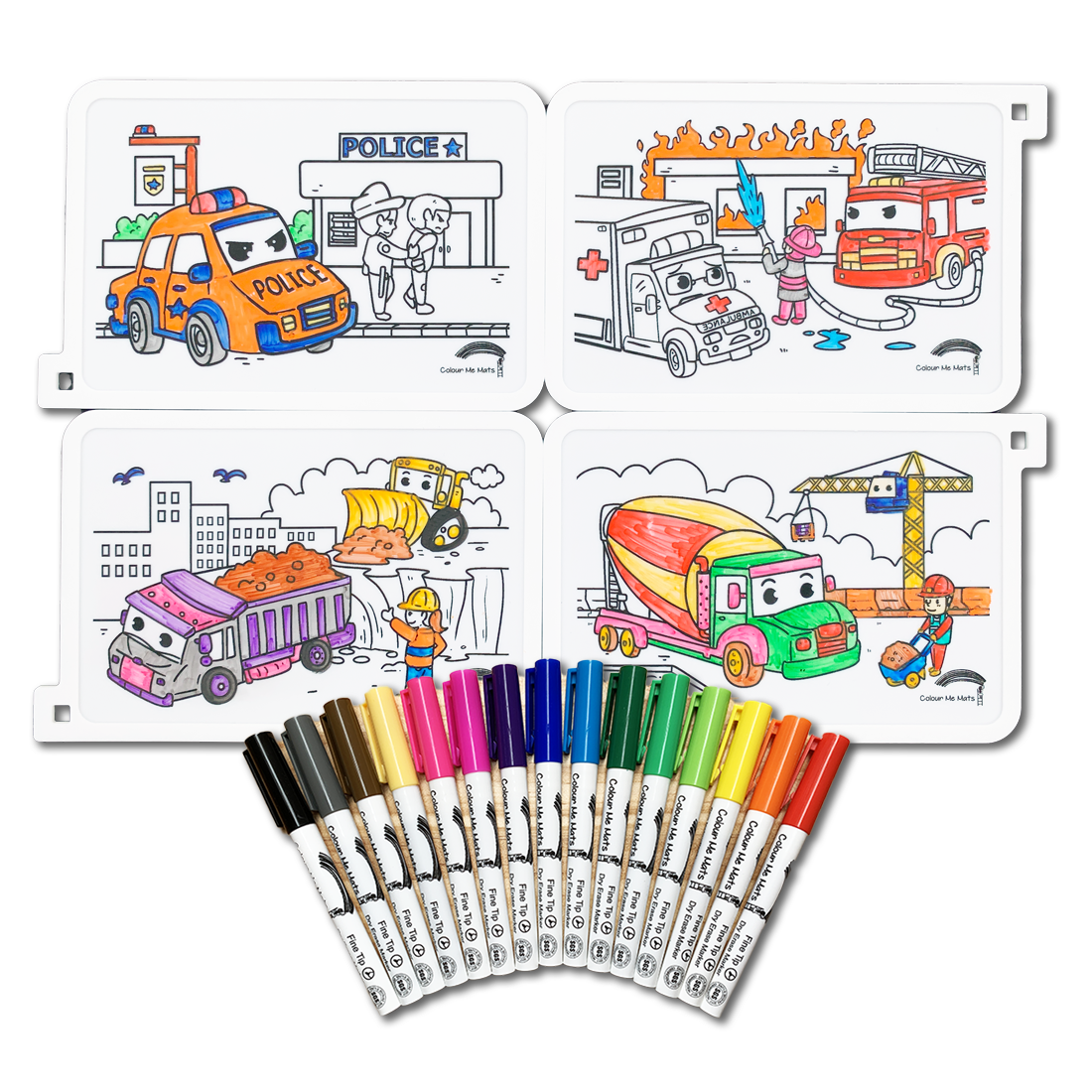 Colour Me Mats Emergency & Construction Vehicles | Puzzle Mat